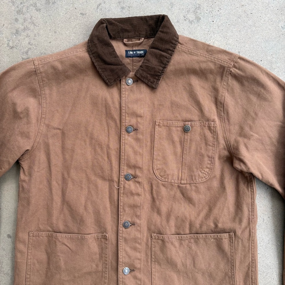 Line of Trade Carpenter Chore Coat Men's Large Ranch Tan Canvas Corduroy Collar - Picture 3 of 7